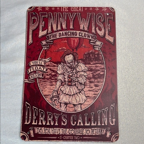 Vintage Vibe NWOT The Great Pennywise The Dancing Clown Metal Sign Red Horror - Picture 6 of 6